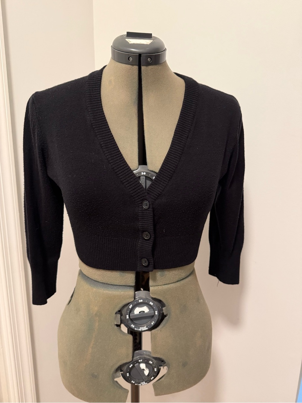 Cropped Black V-Neck Button Cardigan Sweater